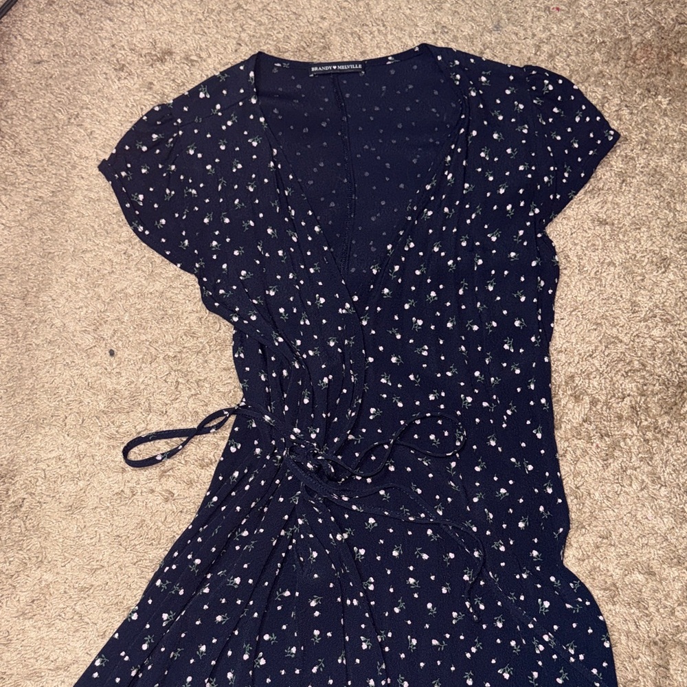 Brandy Melville Floral Tie Dress, Knee Length Womens